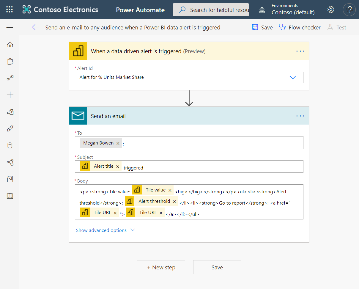 Screenshot that shows the Power Automate auto-generated email text.