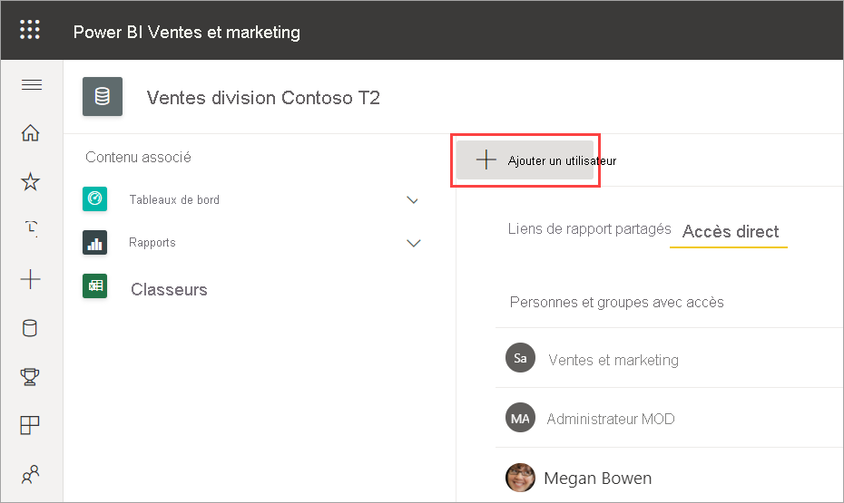 Capture d’écran montrant où sélectionner Ajouter un utilisateur.