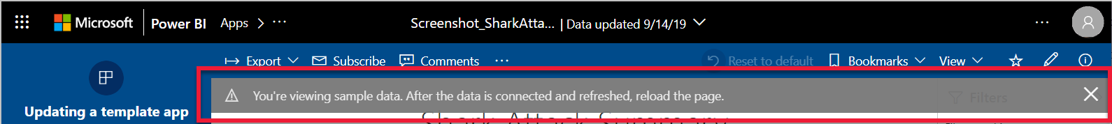 Screenshot of the banner showing information about the update.