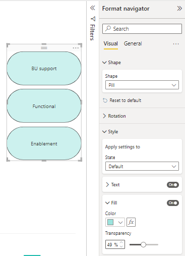Capture d’écran du volet Navigateur Format dans Power BI. Les paramètres de disposition de grille sont mis en surbrillance, avec des contrôles pour l’orientation et le remplissage.