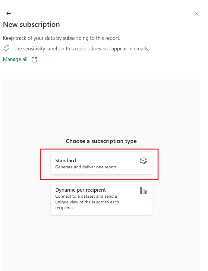 Capture d’écran montrant la création d’un abonnement standard.