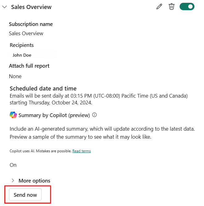 Capture d’écran montrant l’option Envoyer maintenant.