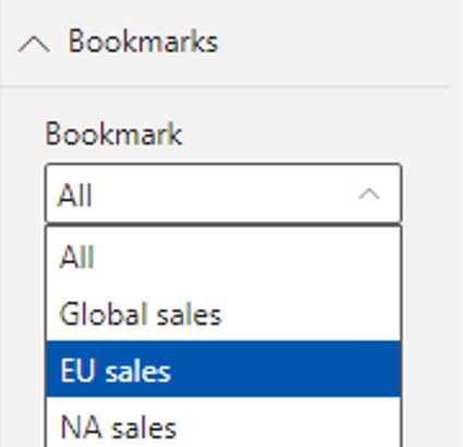 Capture d’écran de l’onglet Signets dans le volet Navigateur Format. La liste des signets est développée et un signet nommé Ventes de l’UE est sélectionné.