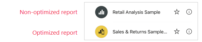 Capture d’écran de l’icône de rapport optimisé dans les applications mobiles Power BI.