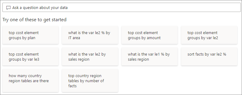 Capture d’écran montrant la sélection de « Top cost element groups by plan ».