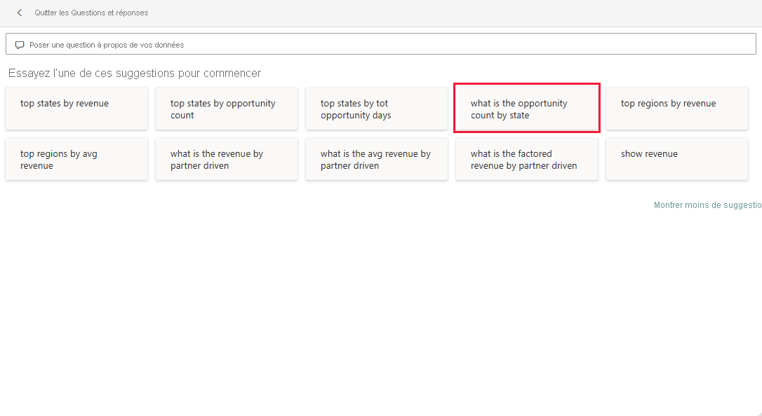 Screenshot shows suggestions to choose to query the data.