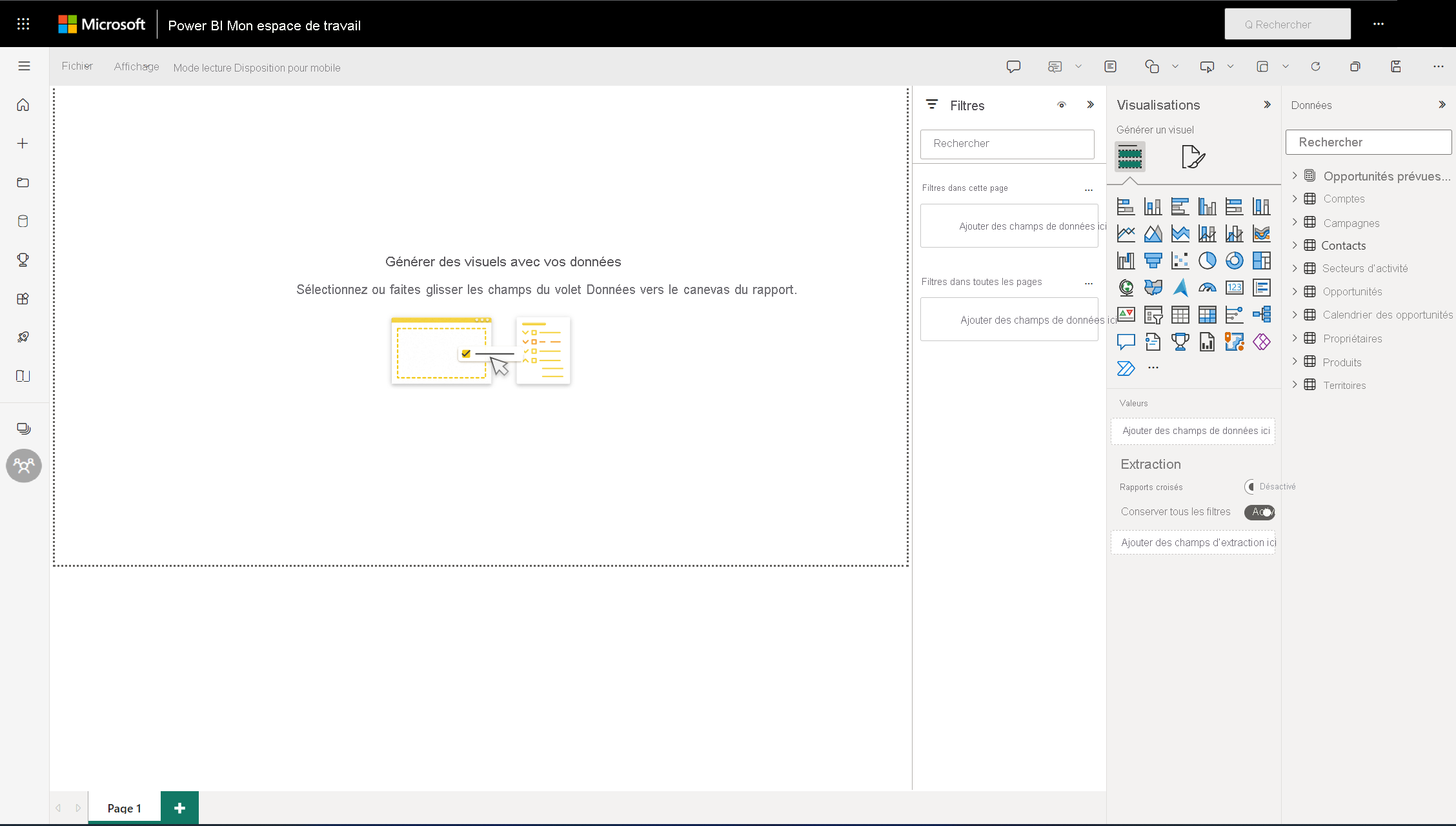 Capture d’écran de l’éditeur de rapport du service Power BI.
