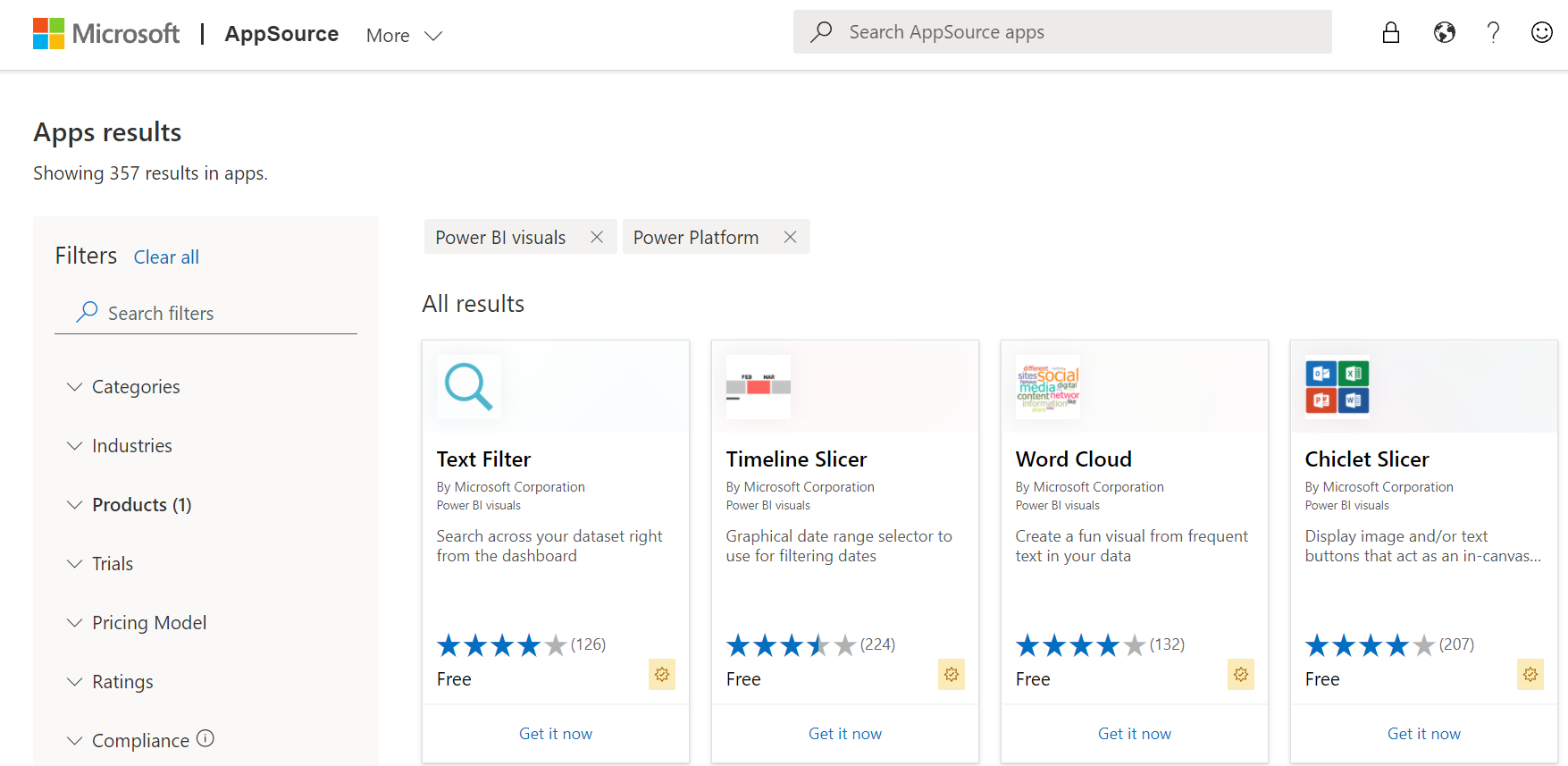 Capture d’écran des visuels Power&nbsp;BI dans AppSource.