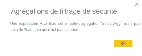 Une sécurité au niveau des lignes uniquement sur la table d’agrégation n’est pas autorisée