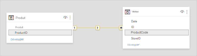 Screenshot of ProductSales and Product table in Relationship view.