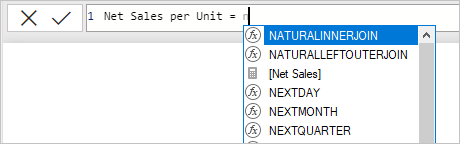 Capture d’écran de l’utilisation de Net Sales dans la barre de formule.