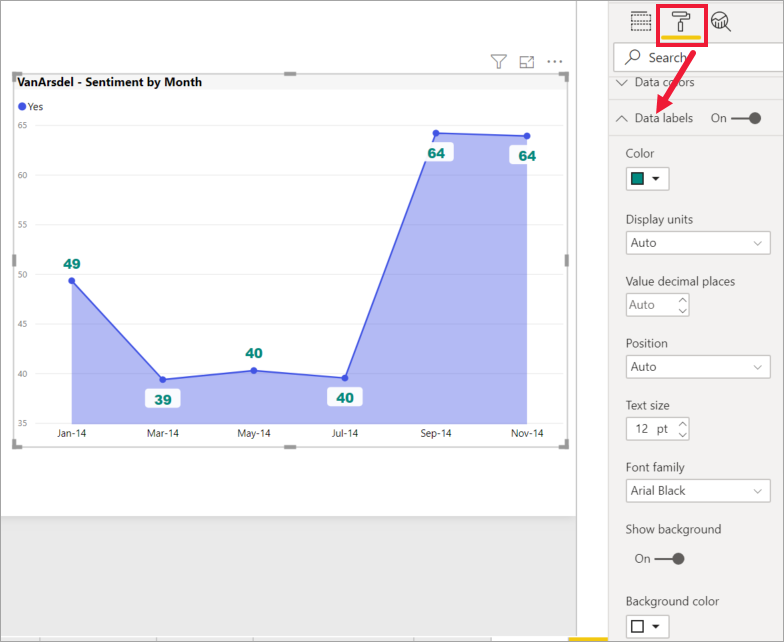 Screenshot showing Area chart formatted.