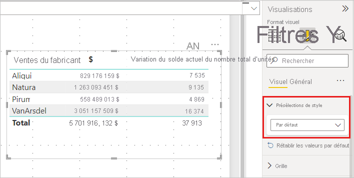 Screenshot shows how to select Style presets from Formatting tab.