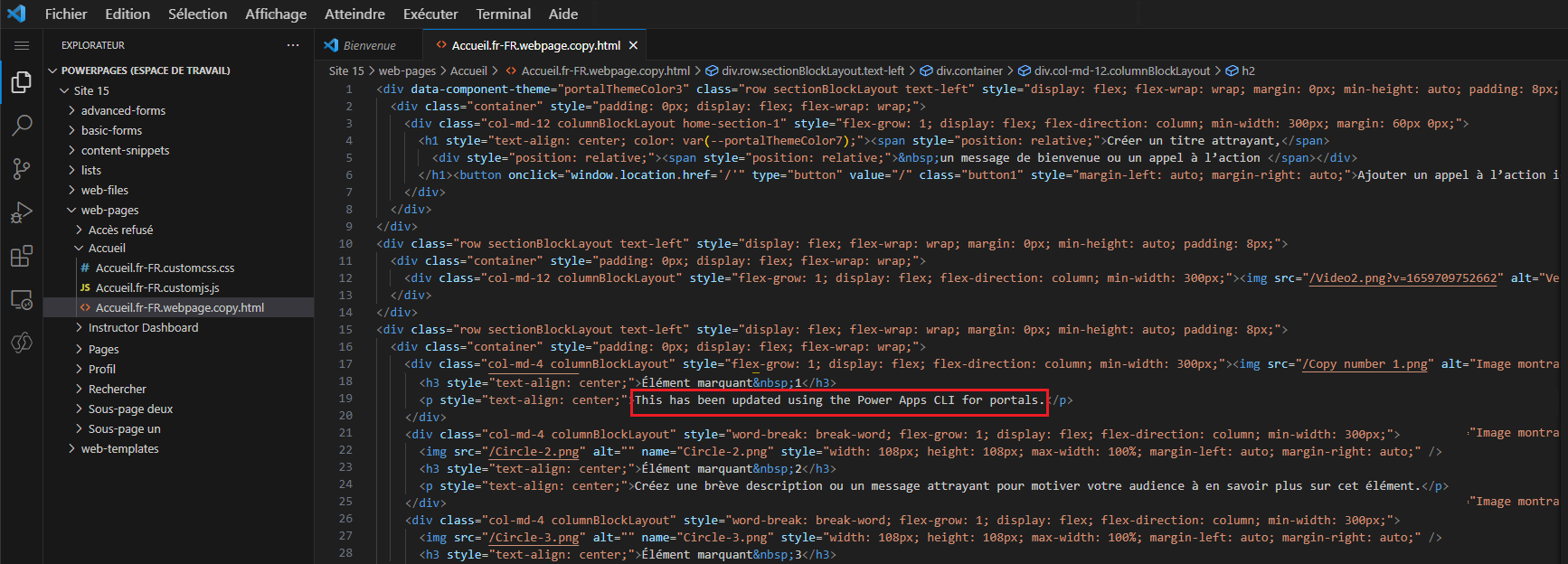 Texte mis à jour en utilisant Visual Studio Code.