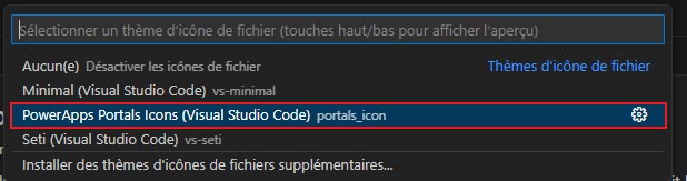 Sélectionnez le thème pour les icônes des portails Power Apps.