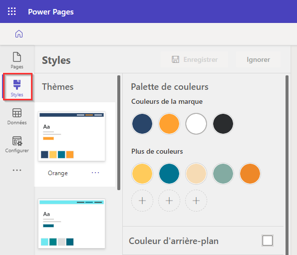 L’interface graphique avec l’option de menu de l’espace de travail Styles sélectionnée.