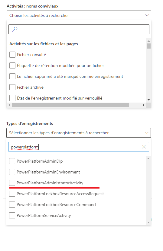 Filtrer les types d’enregistrements dans la recherche d’audit Microsoft Purview