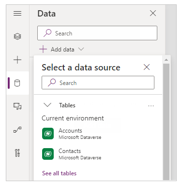 Application vierge avec deux sources de données : comptes et contacts.