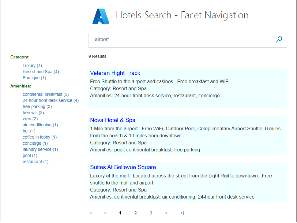 Utilisation de la navigation à facettes pour affiner une recherche portant sur le terme « airport »