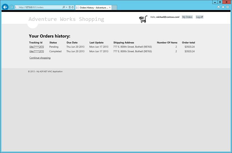 Figure 11 - The order history for a customer