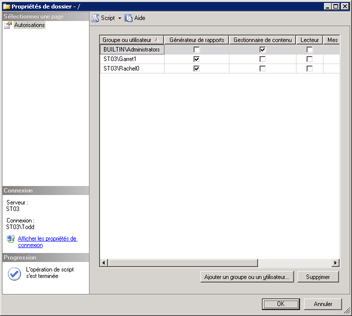 Autorisations des éléments dans Management Studio