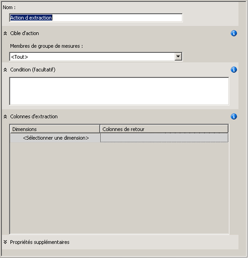Modèle d'action vierge dans le volet d'affichage