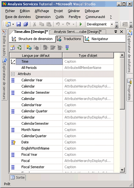 Onglet Traductions du Concepteur de dimensions
