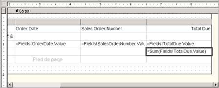 Expression de sous-total dans la région de données de type table