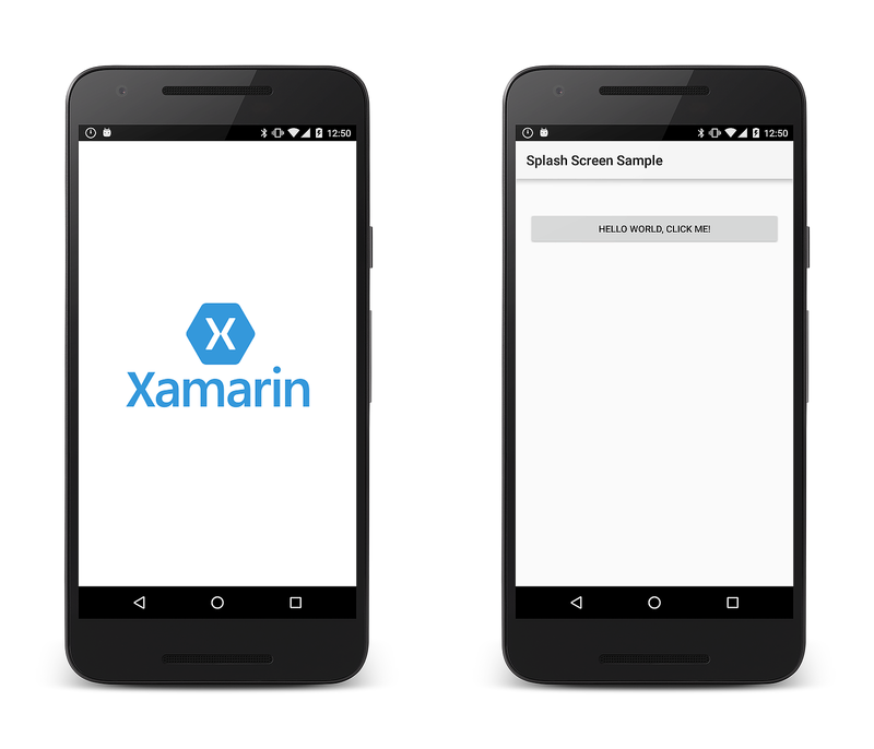 Exemple d’écran de démarrage du logo Xamarin suivi de l’écran d’application