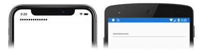 Capture d’écran d’une entrée constituée de texte masqué par des caractères de mot de passe, sur iOS et Android