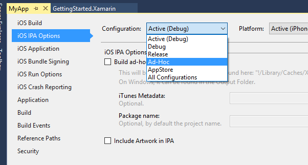 Sélectionnez Ad Hoc dans la liste déroulante Configuration