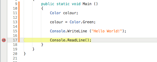 Le code est mis en surbrillance en jaune