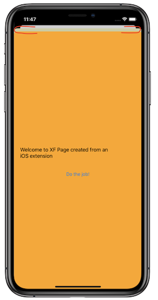 Capture d’écran montrant une page Bienvenue dans X F créée à partir d’un message d’extension i O S sur un appareil mobile.