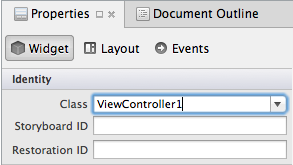 Définir la classe sur ViewController1