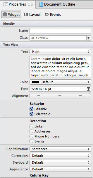 Propriétés UITextView