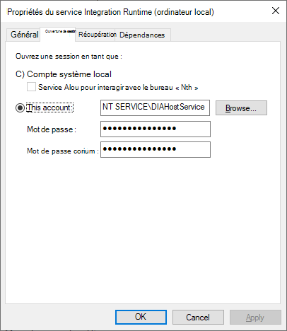 Compte de service pour le runtime d’intégration auto-hébergé