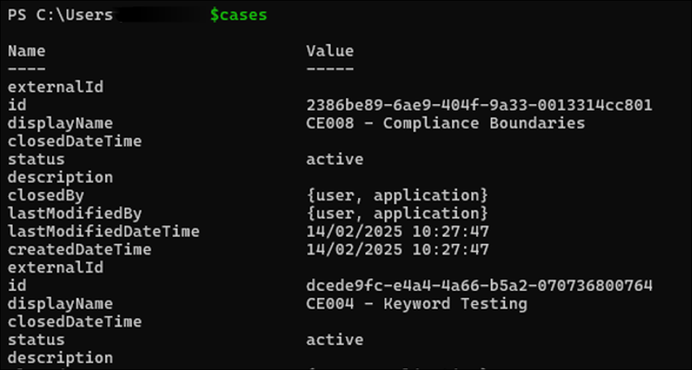 Exemple PowerShell pour extraire l’URL des cas.