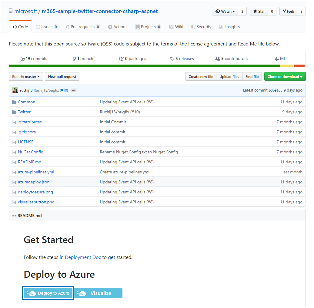 Capture d’écran de la page du référentiel GitHub avec le bouton Déployer sur Azure mis en évidence.