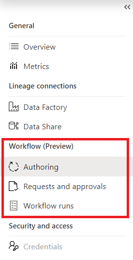 Capture d’écran montrant le menu centre de gestion avec la nouvelle section de flux de travail mise en évidence.