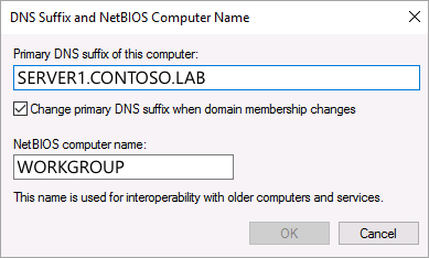 Capture d’écran d’une configuration réussie du suffixe DNS.