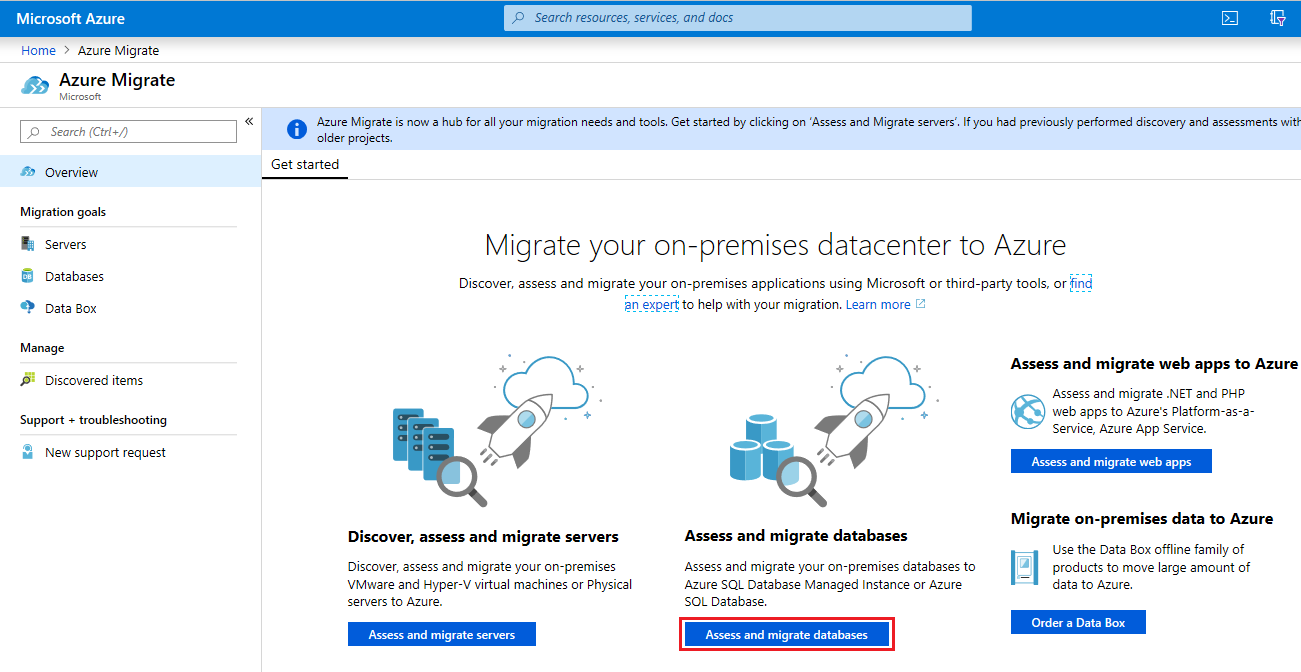 Capture d’écran d’Azure Migrate - Lancer l’évaluation.