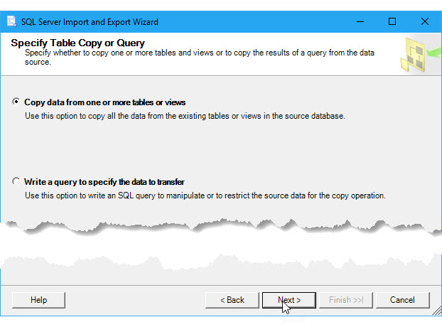 Activation de l’option de copie d’une table