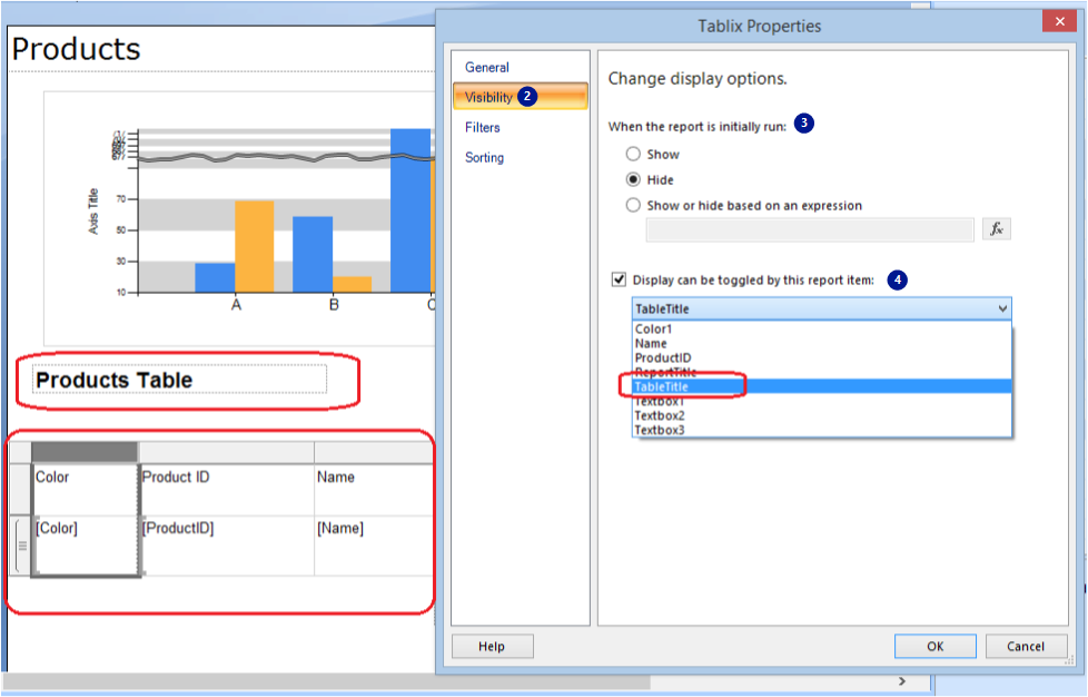 Capture d’écran de la configuration d’une table de rapports à développer.