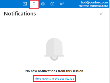 Capture d’écran de l’icône de cloche de notification mise en surbrillance dans le portail Azure.