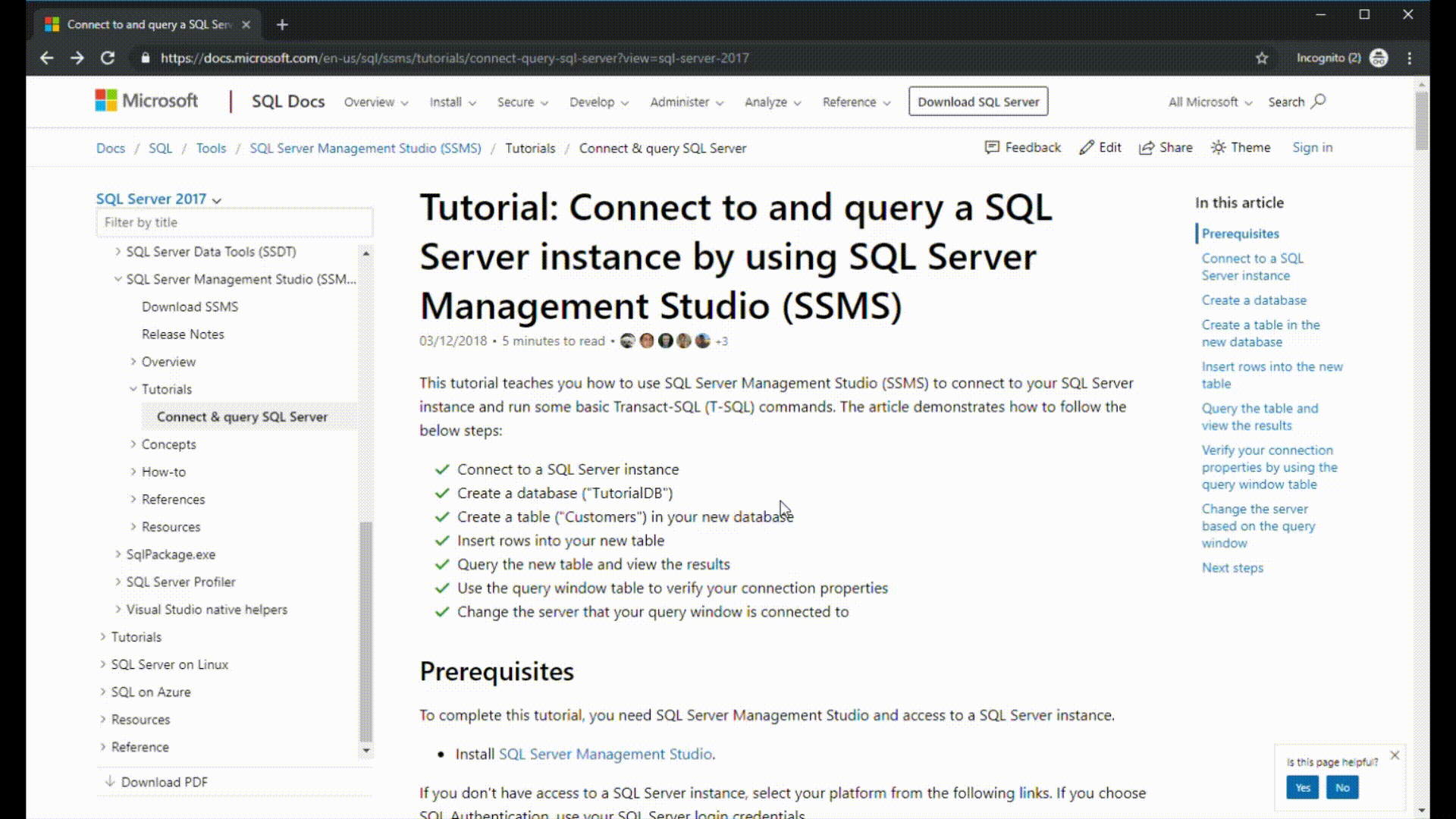 Capture d’écran de la modification de SQL Docs.