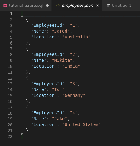 Capture d’écran de l’interface utilisateur graphique de Visual Studio Code, Enregistrer au format JSON.