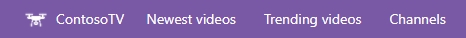 Menu supérieur du portail vidéo indiquant « ContosoTV », « Vidéos les plus récentes », « Vidéos tendances » et « Chaînes ».