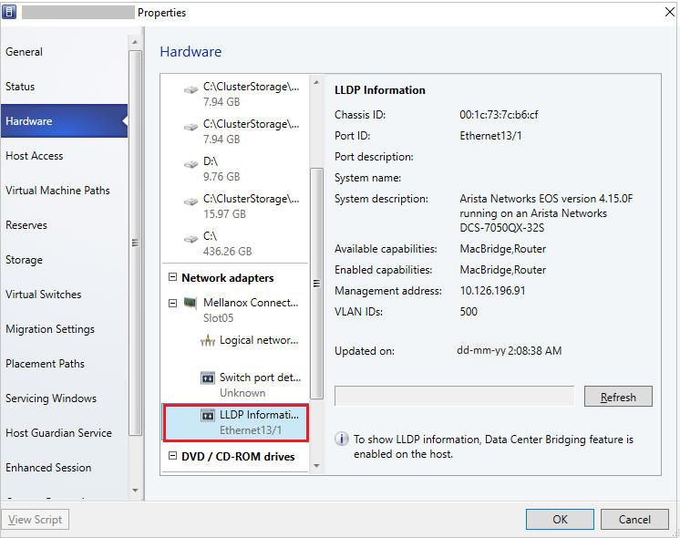 Capture d’écran de la prise en charge LLDP.