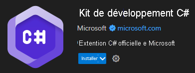 Capture d’écran montrant l’extension du Kit de développement C# Visual Studio Code publiée par Microsoft.