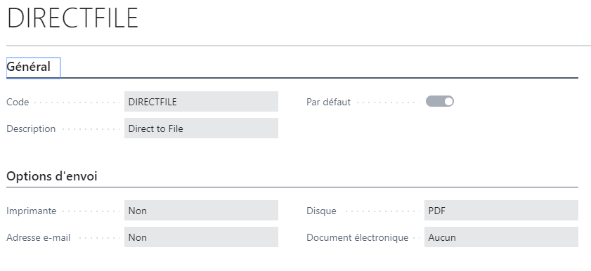 Capture d’écran de la page Profil d’envoi de documents.